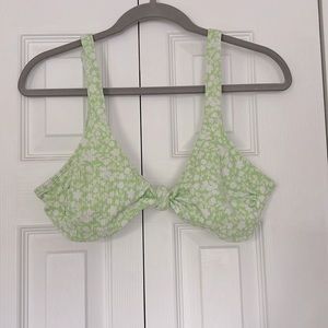Green & White Flower Bikini Top